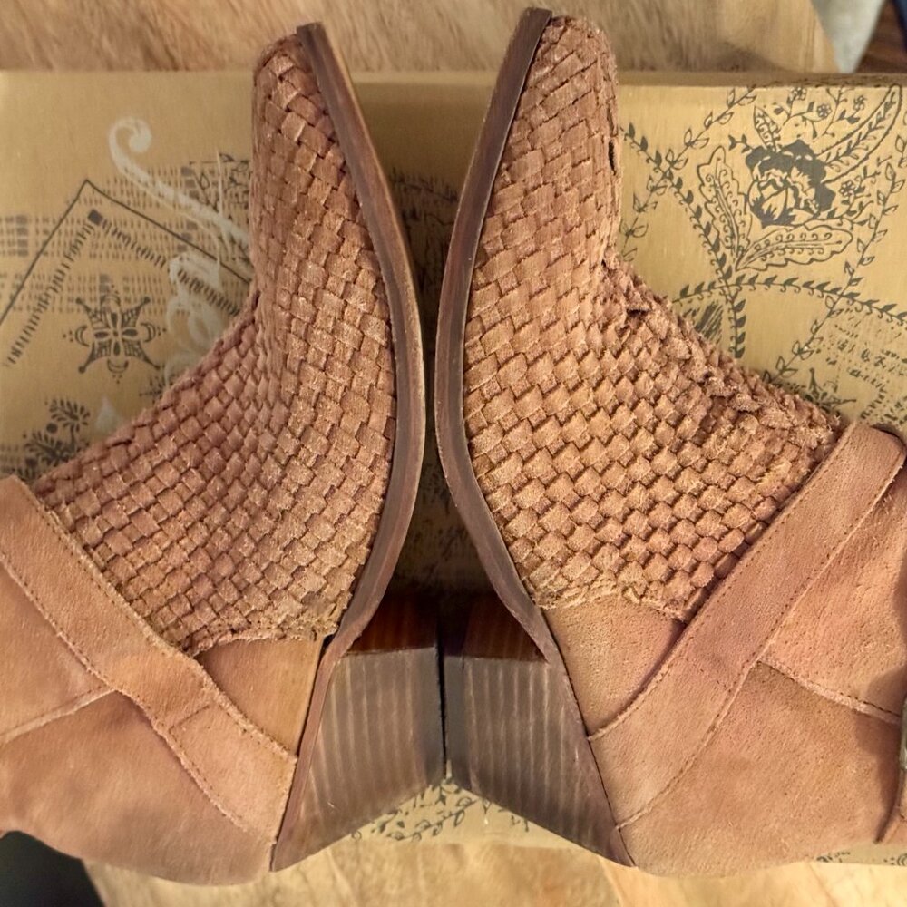 Free People Tan Suede Woven Ankle Booties - Picture 9 of 14